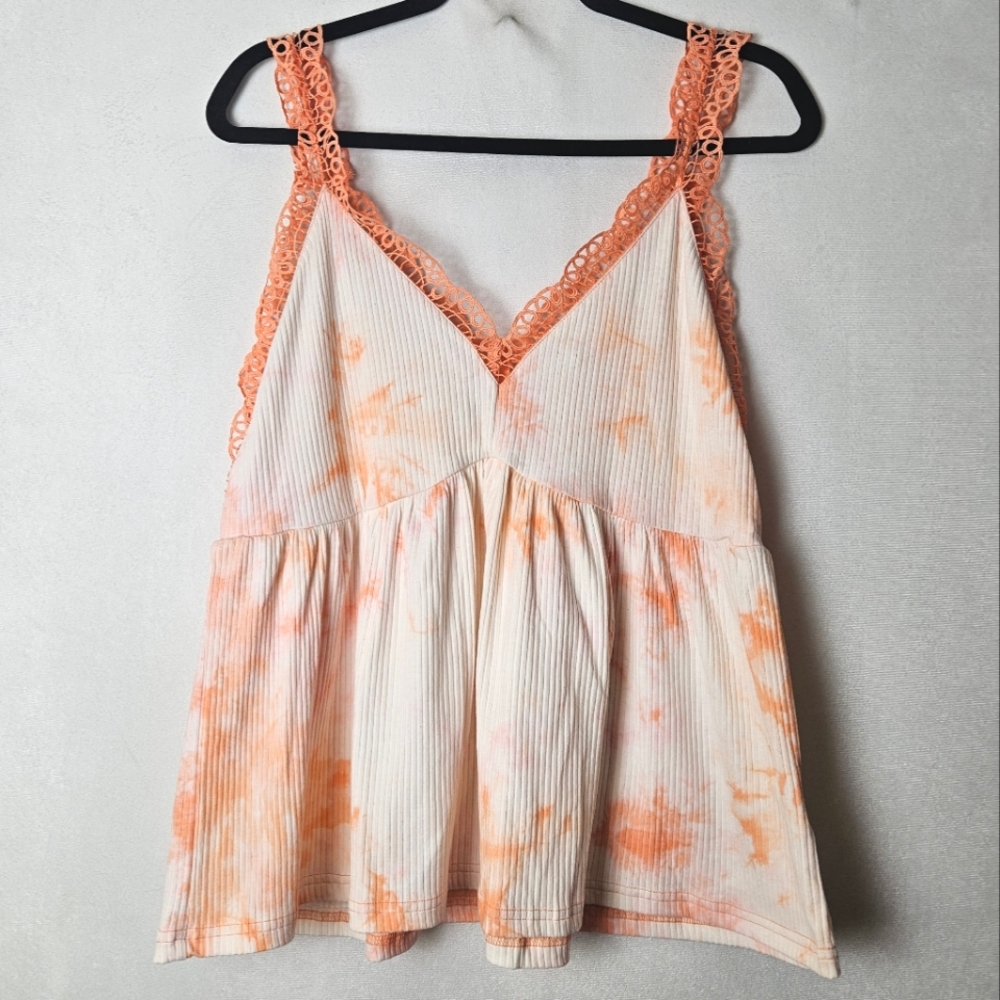 Umgee Ribbed Boho Lace Baby Doll Y2K Fairycore Tank Size Medium